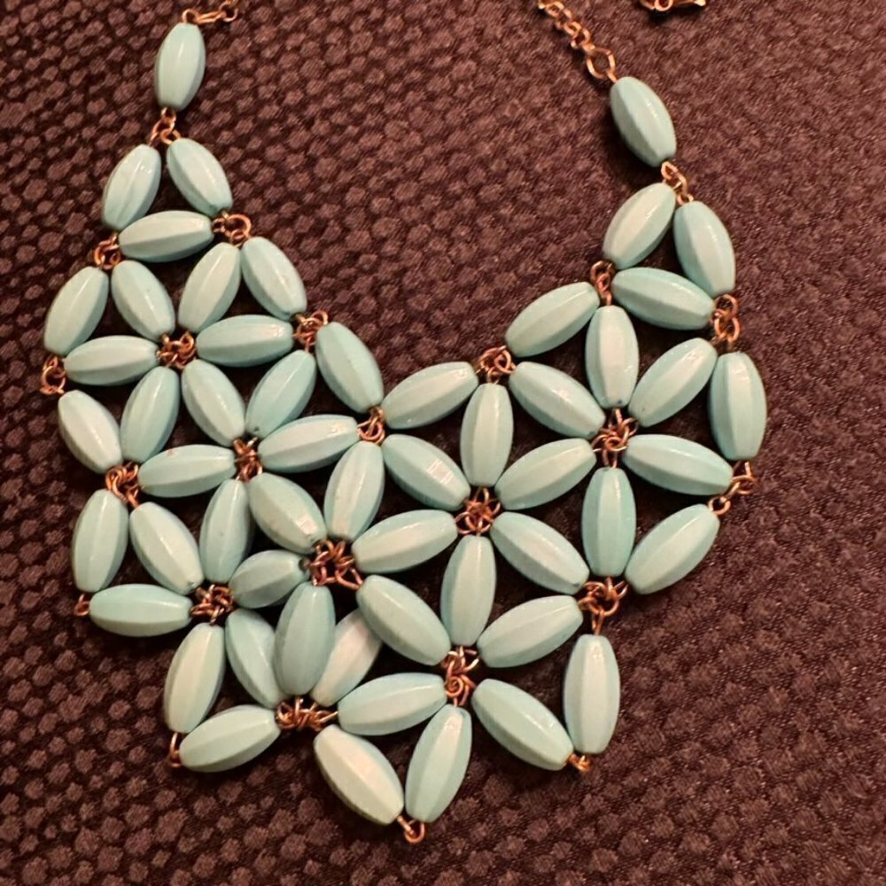 Floral Turquoise Bib Necklace Bollywood Southwestern Blue Boho Bohemian